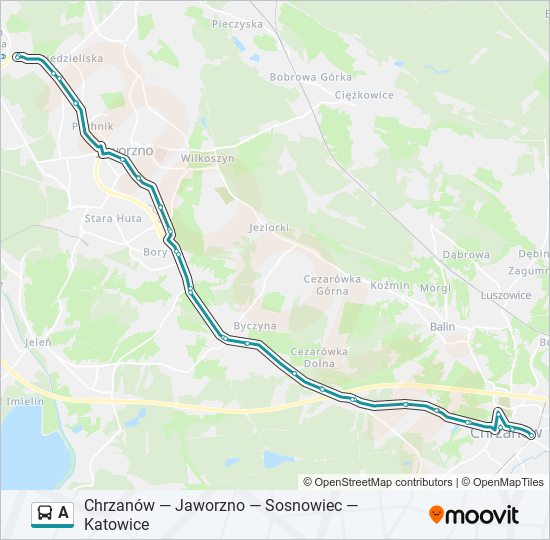 Mapa linii autobus A