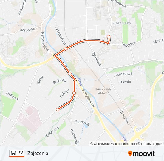 Mapa linii autobus P2