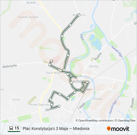 Mapa linii autobus 15