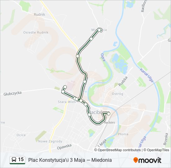 Mapa linii autobus 15