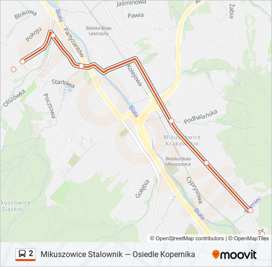 Mapa linii autobus 2