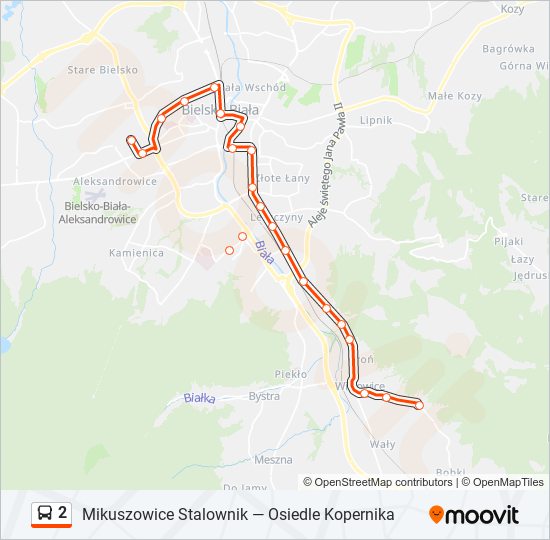 Mapa linii autobus 2