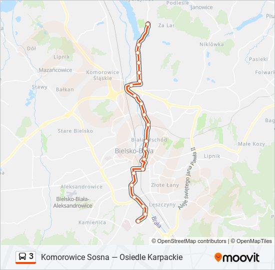 Mapa linii autobus 3