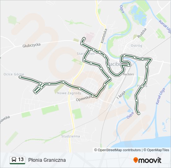 Mapa linii autobus 13