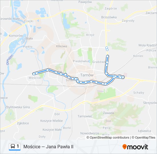 Mapa linii autobus 1