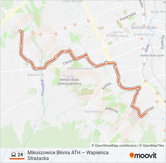 Mapa linii autobus 24