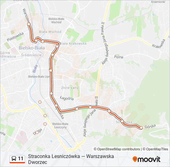 Mapa linii autobus 11