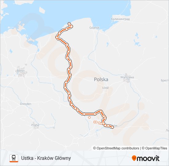 Mapa linii kolej IC 83157