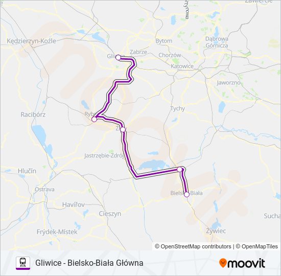 Mapa linii kolej TLK 40170