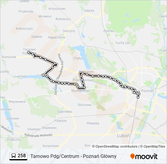 Mapa linii autobus 258