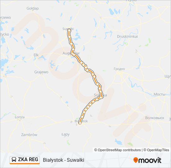 Mapa linii autobus ZKA REG