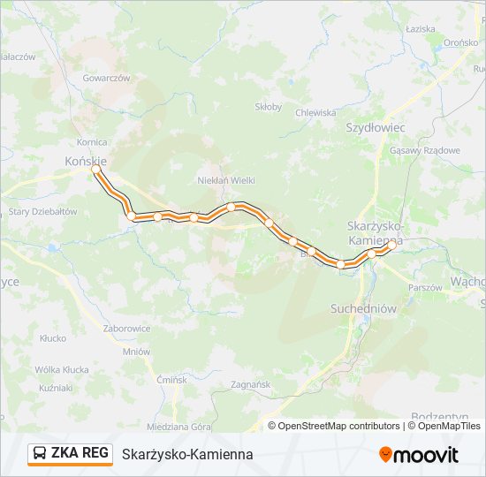 Mapa linii autobus ZKA REG