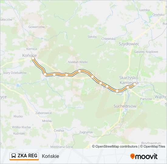 Mapa linii autobus ZKA REG