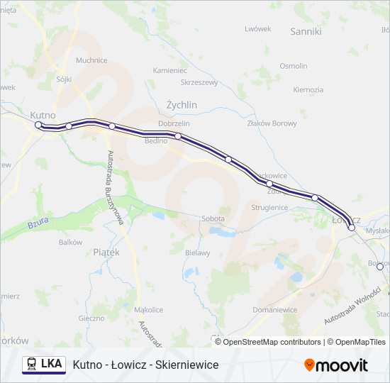 Mapa linii kolej LKA