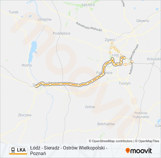 Mapa linii kolej LKA