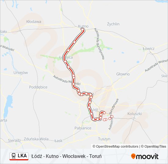 Mapa linii kolej LKA