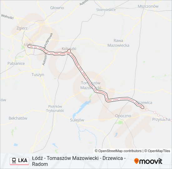 Mapa linii kolej LKA