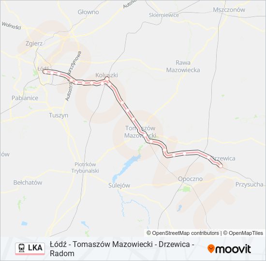 Mapa linii kolej LKA