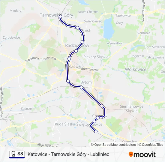 Поезд S8: карта маршрута