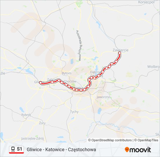 Mapa linii kolej S1