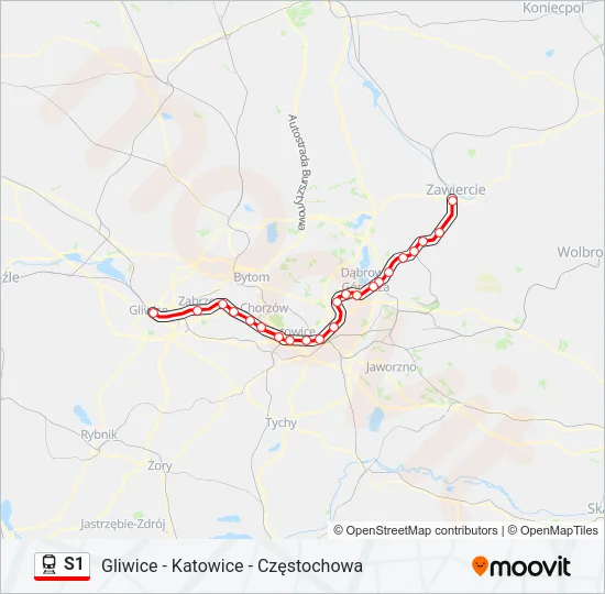 Поезд S1: карта маршрута