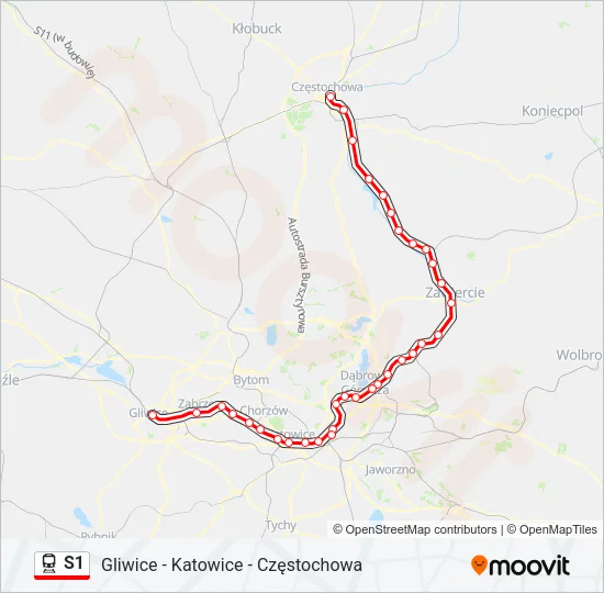 Поезд S1: карта маршрута