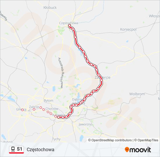 Поезд S1: карта маршрута