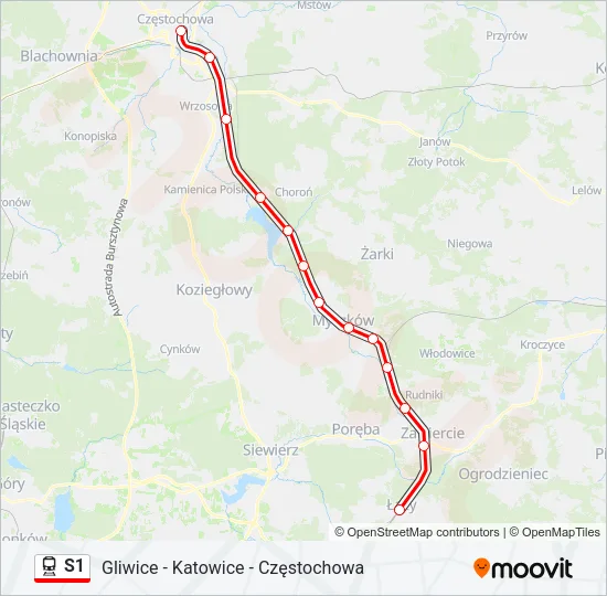 Поезд S1: карта маршрута