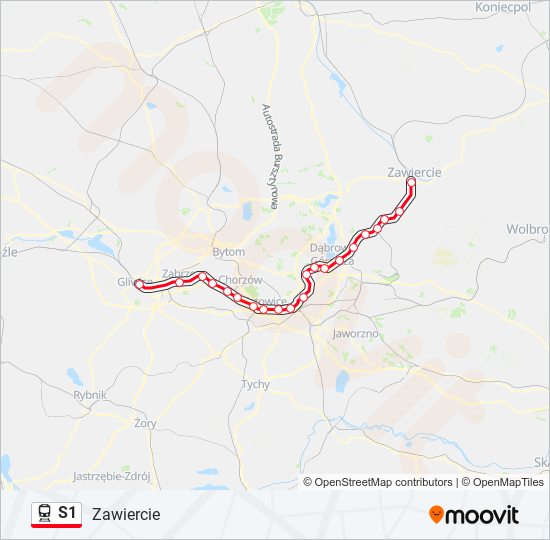 Mapa linii kolej S1