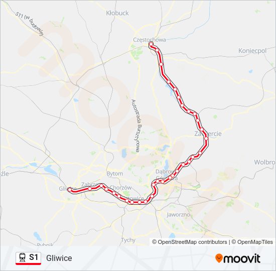 Mapa linii kolej S1