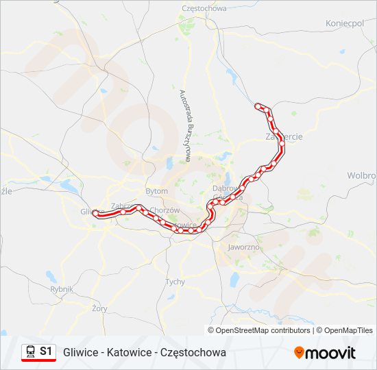 Mapa linii kolej S1