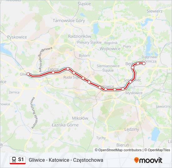 Mapa linii kolej S1