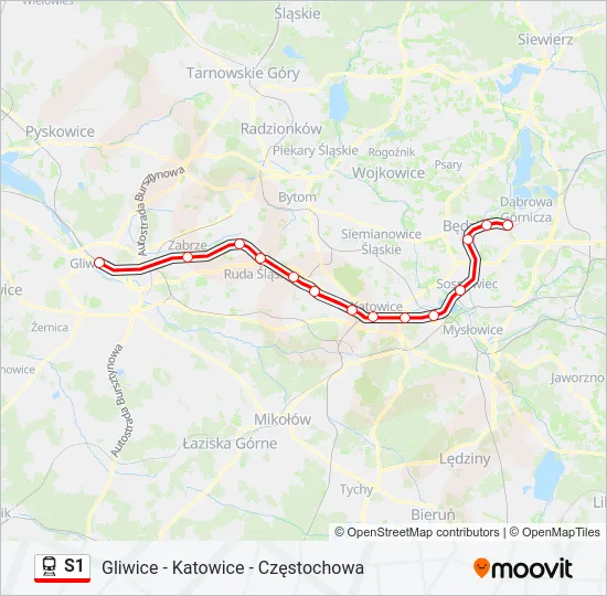 Поезд S1: карта маршрута