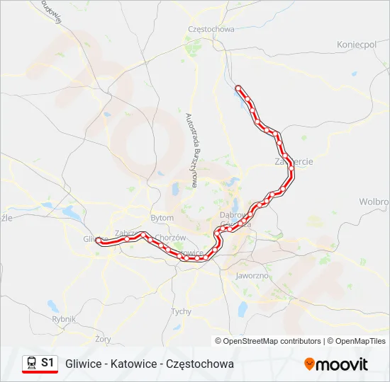 Поезд S1: карта маршрута