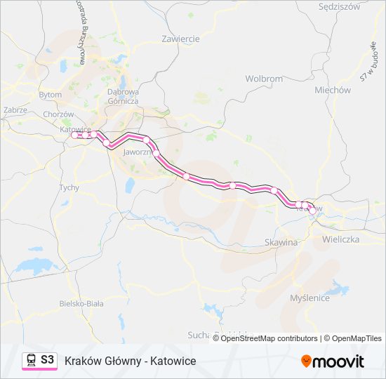 Mapa linii kolej S3