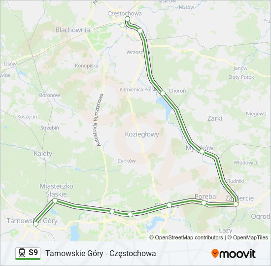 Поезд S9: карта маршрута