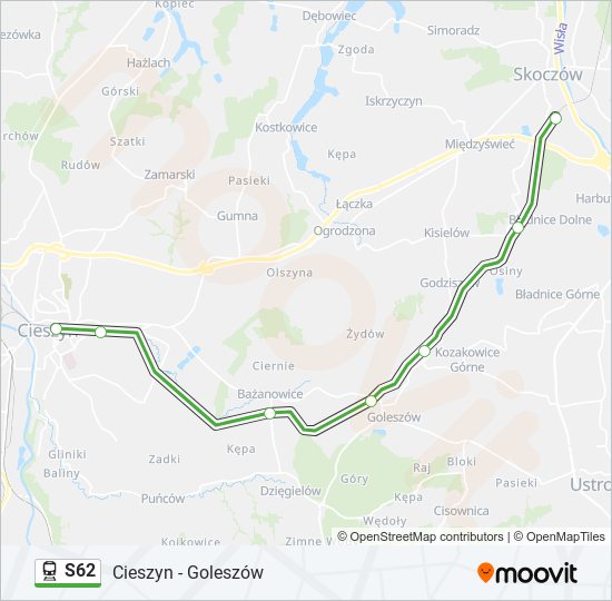 Mapa linii kolej S62