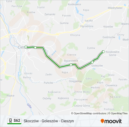 Mapa linii kolej S62