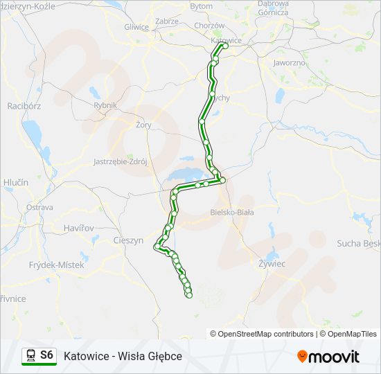 Mapa linii kolej S6