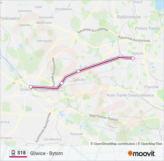 Поезд S18: карта маршрута