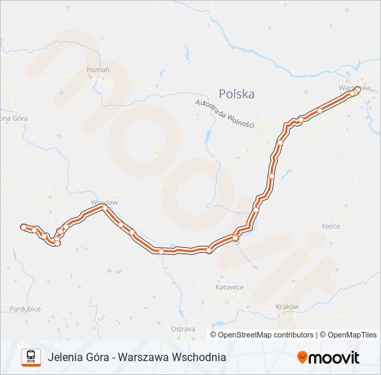 Mapa linii kolej IC 61100