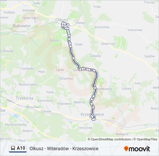 Mapa linii autobus A10