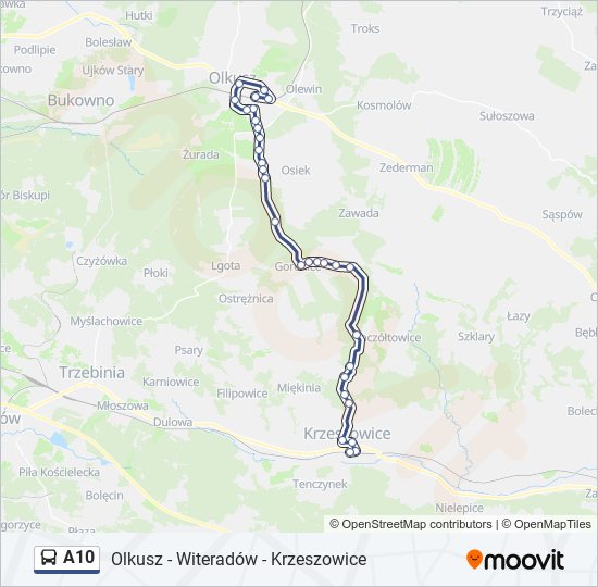 Mapa linii autobus A10