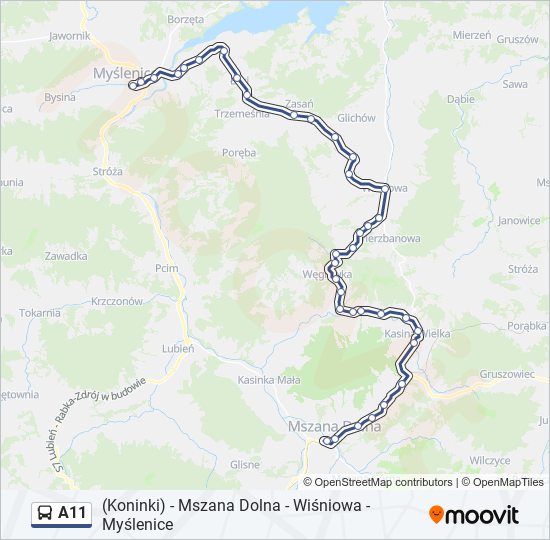 Mapa linii autobus A11