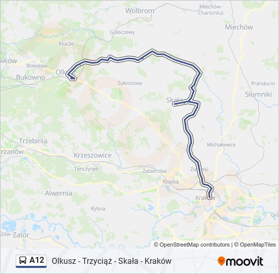 Mapa linii autobus A12