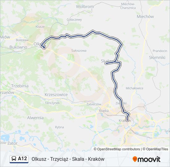 Mapa linii autobus A12