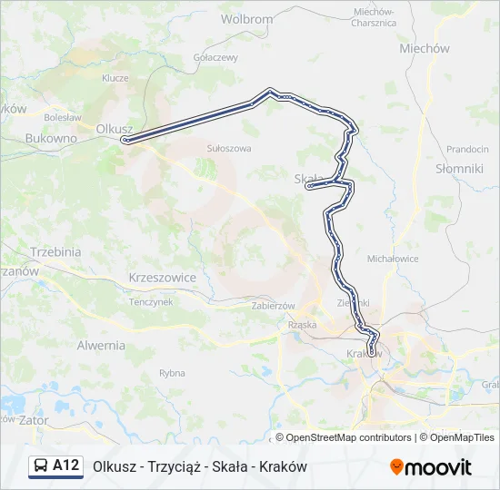 Автобус A12: карта маршрута