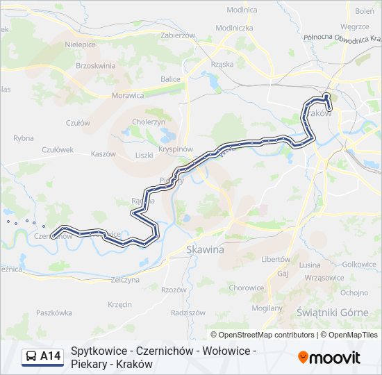 Автобус A14: карта маршрута