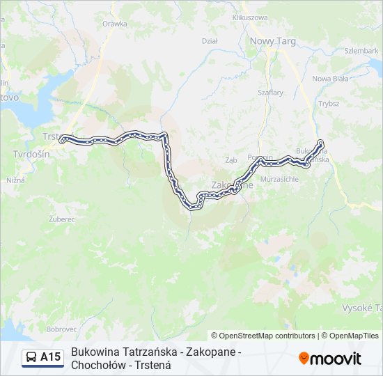 Mapa linii autobus A15