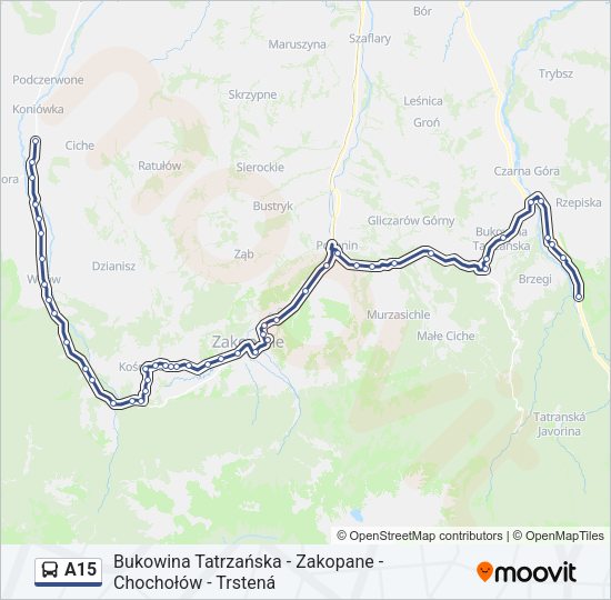 Автобус A15: карта маршрута